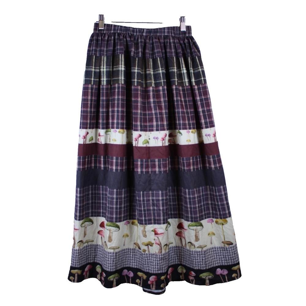 Mushroom Maxi Skirt Romwe Size Medium Plaid Patchwork Academia Folk Whimsy Funky